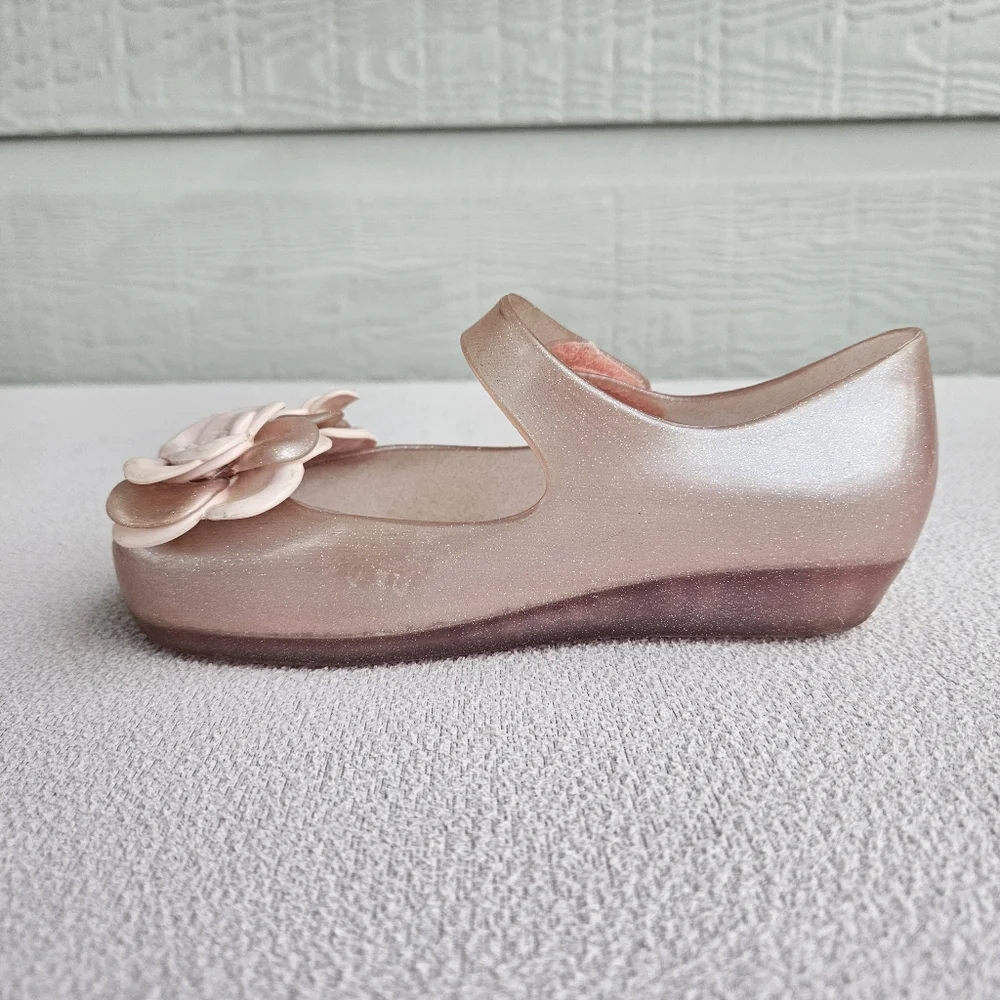 Mini Melissa Pink Sparkle Floral Rose Jelly Mary Jane Shoe Girl SZ 11 Spring